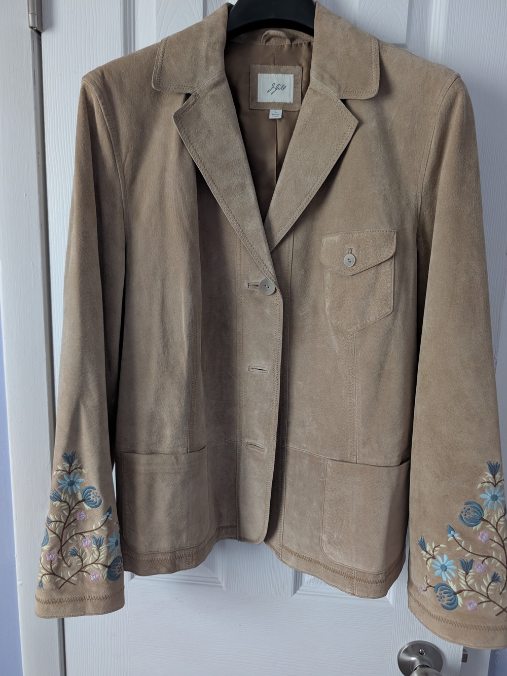 J. Jill Taupe Suede Blazer with Floral Embroidery Size L